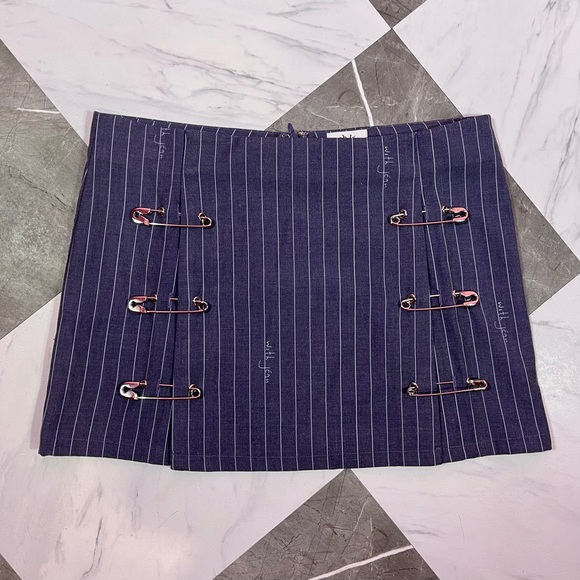 With Jean Dresses & Skirts - With Jean Navy Pinstripe Mini Skirt with Safety Pin Accents